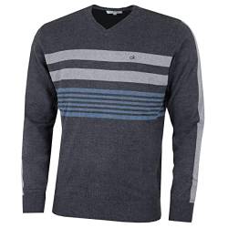 Calvin Klein Herren V-Ausschnitt Streifen auf der Brust Sweater - Charcoal - 3XL von Calvin Klein