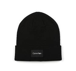 Calvin Klein Herren Woven Patch Key Beanie-Mütze, Schwarz, Einheitsgröße von Calvin Klein