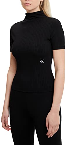 Calvin Klein Jeans Damen T-Shirt Shiny Rib Cropped schwarz (15) L von Calvin Klein