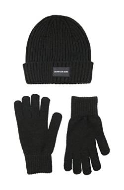 Calvin Klein Jungen Set mit Mütze und Handschuhen, gerippt Beanie, Schwarz, 8-16 Jahre von Calvin Klein