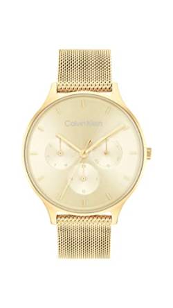 Calvin Klein Multi Zifferblatt Quarz Uhr für Damen mit Gelbgoldfarbenes Edelstahl-Mesh-Gliederarmband - 25200103 von Calvin Klein