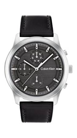 Calvin Klein Multi Zifferblatt Quarz Uhr für Herren mit Schwarzes Lederarmband - 25200211 von Calvin Klein