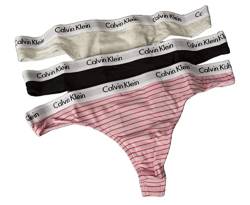 Calvin Klein Packung mit 3 Tanga Slip Frauen Dame Tripack CK Artikel QD3587E Thong 3PK, W5A Feder Stripe/Snow hearher/Black, L von Calvin Klein