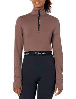 Calvin Klein Damen Crop-Top mit Stehkragen, langärmelig, enganliegend, Ponte Hemd, Terre, Groß von Calvin Klein