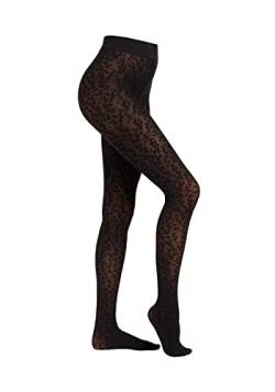 Camano Damen Strumpfhose Leo-Muster Langlebig Verstärkt Elegant Leopardenmuster Soft Schwarz Kein Einschneiden Strapazierfähig leo 1er Pack M black von Camano