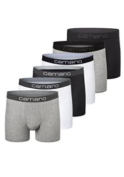 Camano Herren Boxershorts Unterhosen Herren elastischer Gummibund ohne Einschneiden Baumwolle Stretch hautfreundlich Atmungsaktiv 6er Pack L Black Grey White von Camano