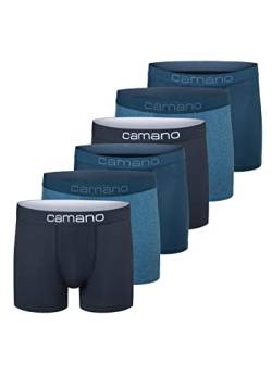 Camano Herren Boxershorts Unterhosen Herren elastischer Gummibund ohne Einschneiden Baumwolle Stretch hautfreundlich Atmungsaktiv 6er Pack XL Blue Mix von Camano