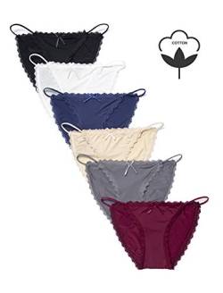 Camelia Damen String Bikini Baumwolle und Seide Spitze Zwei Versionen Panties 4-6 Pack Sexy Unterwäsche Slip USA Größe XS-XL - - L (Etikett XL) von Camelia