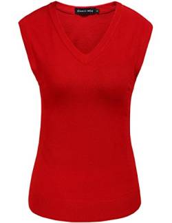 Camii Mia Damen Slim Fit Pullunder V-Ausschnitt Einfarbig für Business Freizeit Ärmellose Strickweste (3X-Large, Rot) von Camii Mia