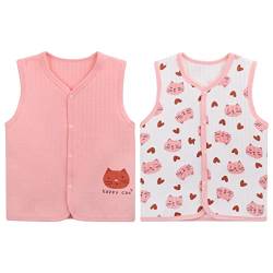 2 Stück Set Baby Kleinkind Kinder Mädchen Baumwoll Westen mit Druckknopf Gesteppte verdickte ärmellose Jacke Kinderweste für Frühling Herbst weich und warm Rosa mit Kätzchen Muster Herstellergr. 80 von Camilife