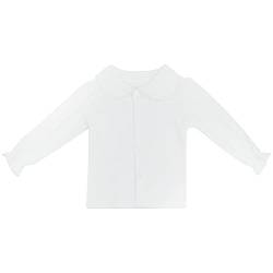Baby Jungen Mädchen Baumwolle Langarmshirt Peter Pan Kragen Knopfverschluss Elastische T-Shirts Blusen für 0-2 Jahre alt - Einfarbig Weiß Herstellergr. 6M von Camilife