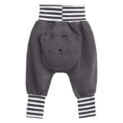 Baby Jungen Mädchen Baumwolle Pumphose Mitwachshose Schlupfhose Elastischer Hoher Bund Baby Hose Lässige Jogginghose Weich Komfort Babyhose - Bär Pattern Einfarbig Dunkelgrau Herstellungsgr. 80 von Camilife