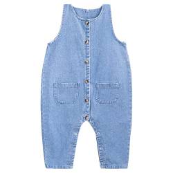 Baby Jungen Mädchen Denim Overall Latzhose Jeans Hose Spieler Strampler Romper Spielanzug Vintage - Classic Blau Jeans Größe 80 von Camilife