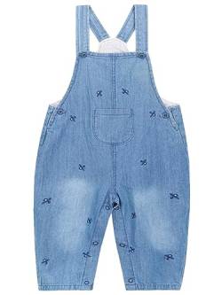 CAMILIFE Baby Kleinkind Jungen Mädchen Basic Denim Latzhosen Overalls Baumwolle Jeans Hose mit Hosenträger Strampler Cool Flugzeug Pattern - Denim Blau Größe 62-68 von Camilife