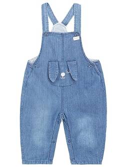 CAMILIFE Baby Kleinkind Jungen Mädchen Basic Denim Latzhosen Strampler Overalls Baumwolle Jeans Hose mit Hosenträger Niedlicher Hündchen Pattern - Classic Denim Blau Größe 62-68 von Camilife