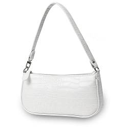 CAMILIFE Handtasche Damen Vintage, Umhängetasche mit Schickem Krokoprägung-Druck, Kleine Umhängetasche Damen,Damen Schultertasche,Frau Vintage Shoulder Mini Bag (Weiß) von Camilife