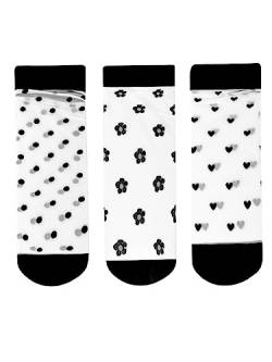 Camilife 3 Paar Mädchen Damen Halbtransparenten Nylon-Söckchen Super Dünn Meshsocken Rüschensocken Kurzsocken Mid Knöchelsocken Lolita Sommer Socken - Schwarz Weiß von Camilife