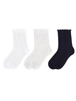 Camilife 3 Paar Mädchen Damen Super Dünn Rüschensocken Mid Socken Kurzsocken mit Rüschen Atmungsaktiv Kurzschaftsocken Knöchelsocken Sommer - Morandi Farbe Schwarz & Weiß & Grau-Beige von Camilife