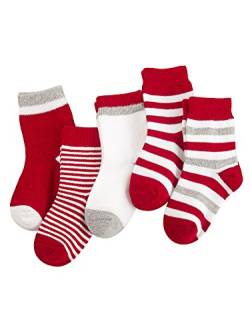 Camilife 5 Paar Baby Jungen Mädchen Baumwolle Socken Set Babysocken Weich Süß und Lieblich - Gestreift Bordeaux 0-12 Monate von Camilife