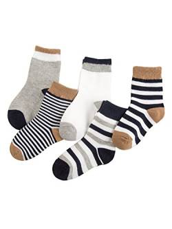 Camilife 5 Paar Baby Kleinkind Jungen Mädchen Baumwolle Socken Set Babysocken Weich Süß und Lieblich - Gestreift Dunkelblau 4-6 Jahre alt von Camilife