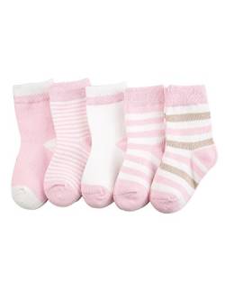Camilife 5 Paar Baby Kleinkind Jungen Mädchen Baumwolle Socken Set Babysocken Weich Süß und Lieblich - Gestreift Rosa 1-3 Jahre alt von Camilife