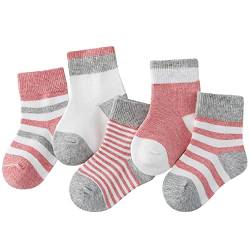 Camilife 5 Paar Baby Mädchen Baumwolle Socken Set Babysocken Weich Süß und Lieblich - Gestreift Dunkelrosa 0-12 Monate von Camilife