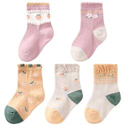 Camilife 5 Paar Baby Mädchen Gekämmte Baumwolle 32s/2 Garn Socken Set Babysocken Weich Süß und Lieblich Erdbeer Muster - 0-12 Monate von Camilife