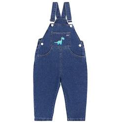 Camilife Baby Jungen Mädchen Basic Denim Latzhosen Overall Baumwolle Jeans Hose mit Hosenträger Latzhosenschnalle Classic Blau Jeans Cartoon Dinosaurier Pattern - Größe 80 von Camilife