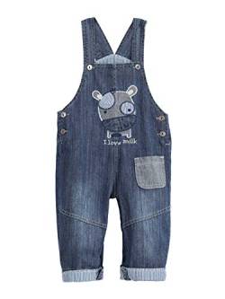 Camilife Baby Jungen Mädchen Jeans Latzhose Strampler Overall Weiche Baumwolle Denim Hose Dünn für Frühling Sommer I LOVE MILK Pattern Größe 74-80 von Camilife