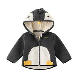 Camilife Baby Kleinkind Jungen Mädchen Polar Fleece Jacke mit Kapuze Reißverschluss Kapuzenjacke Fleecejacke Babyjacke Cartoon Pinguin Pattern Dunkelgrau Herstellergr. 90 von Camilife