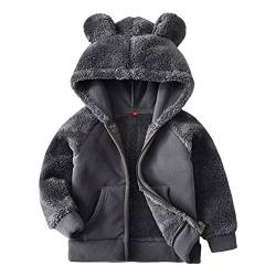 Camilife Baby Kleinkind Jungen Mädchen Verdickte Polar Fleece Jacke mit Kapuze Reißverschluss Fleecejacke Bärchen Kapuzenjacke Kinderjacke - Dunkelgrau Herstellergr. 90 von Camilife