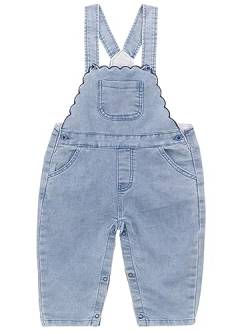 Camilife Baby Kleinkind Mädchen Gestrickte Denim Latzhosen Overalls Strampler Baumwolle Basic Jeans Hose mit Hosenträger Süß Wellenkante Design - Denim Hellblau Größe 74-80 von Camilife