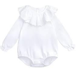 Camilife Baby Langarm Body Wickelbody 100% Baumwolle Langarmshirt mit Rüschenkragen Puppenkragen Babymode Weich Niedlich - Einfarbig Weiß Größe 12M von Camilife