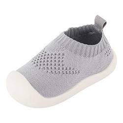 Camilife Baby Lauflernschuhe für Breite Füße Fliegengewebte Slipper Hausschuhe Straßenschuhe Anti-Rutsch Atmungsaktiv für Baby Jungen Mädchen - Herstellergr. 18 Hellgrau von Camilife