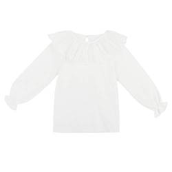 Camilife Baby Mädchen 100% Baumwolle Weiß Langarmshirt mit Rüschenkragen Puppenkragen Knopfverschluss Babymode Weich Niedlich - Einfarbig Weiß Größe 18M von Camilife