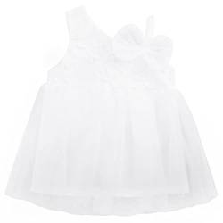 Camilife Baby Mädchen Weiche Baumwolle Tüll Kleid Spitze Kleid Eine Schulter ohne Ärmel Sommerkleider für Prinzessin mit Süße Schleife Blumenstickerei - Einfarbig Weiß Größe 12M von Camilife