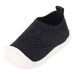 Camilife Baby rutschfeste Lauflernschuhe für Breite Füße Fliegengewebte Hausschuhe Straßenschuhe Biegsame Sohle Anti-Rutsch Atmungsaktiv für Baby Jungen Mädchen - Herstellergr. 18 Schwarz von Camilife