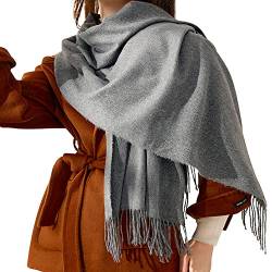 Camilife Damen Kaschmirimitat Großer Schal mit Fransen Breite Shawl Umhängetuch Elegant Damenschal Winterschal Modisch Warm Webschal für Herbst Winter Einfach Basic 70×180cm - Einfarbig Hellgrau von Camilife