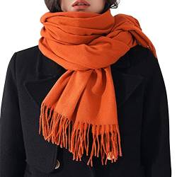 Camilife Damen Kaschmirimitat Schal Großer Schal Breite Shawl mit Fransen Umhängetuch Elegant Damenschal Winterschal Modisch Warm Webschal für Herbst Winter Einfach Basic 70×180cm - Einfarbig Orange von Camilife