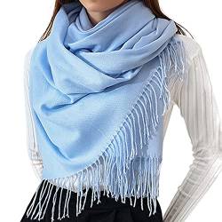 Camilife Damen Kaschmirimitat Schal Webschal Lange Schal Breite Shawl mit Fransen Umhängetuch Elegant Damenschal Winterschal Modisch Warm für Herbst Winter Einfach Basic 70×180cm - Einfarbig Babyblau von Camilife