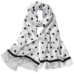 Camilife Damen Mädchen Große Viskose Polka Dots Schal Halstuch Stolen Strand Tuch Sonnenschutz Schultertuch Super Weich Komfort Einfach Klassisch Stil 85×180cm - Gepunktet Weiß von Camilife