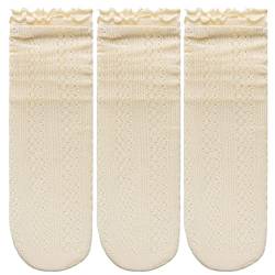 Camilife Dreierpack Mädchen Damen Rüschensocken Dünn Cool und Atmungaktiv Kurzsocken Kurzschaftsocken Knöchelsocken mit Rüschen Süß Einfach Chic Mädchensocken Sommer Must-have 35-39 - Beige von Camilife