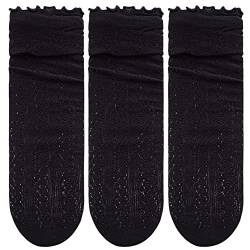 Camilife Dreierpack Mädchen Damen Rüschensocken Dünn Cool und Atmungaktiv Kurzsocken Kurzschaftsocken Knöchelsocken mit Rüschen Süß Einfach Chic Mädchensocken Sommer Must-have 35-39 - Schwarz von Camilife