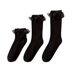 Camilife Dreierpack Rüschensocken Kurzsocken & Crew Socken & Kniestrümpfe mit Rüschen Damensocken Mädchensocken für Frühling Sommer Herbst 35-39 - Schwarz Weiß von Camilife