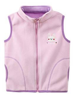 Camilife Kinder Mädchen Polar Fleece Weste Stehkragen Reißverschluss Fleeceweste Kinderweste Ärmellose Kinderjacke Süß Lieblich Cartoon Häschen Pattern Pink Herstellergr. 110 von Camilife