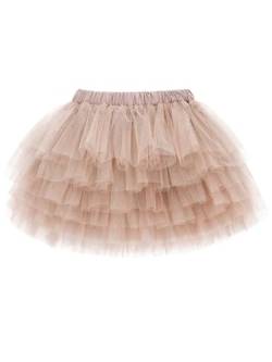 Camilife Kinder Mädchen Tuturock Kuchenrock Tütürock Stufenrock Prinzessinrock Minirock Ballett Tutu mit Elastischer Bund Kostüm Basic - Khaki-rosa Herstellergr. 120 von Camilife