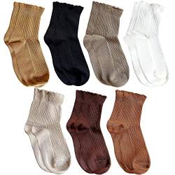 Camilife Siebenerpack Mädchen Damen Rüschensocken Kurzsocken Kurzschaftsocken Knöchelsocken Wochenstag Socken mit Süße Lieblich Rüschen Einfach Chic für Lolita Outfit Frühling Sommer Herbst 35-39 von Camilife