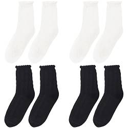 Camilife Viererpack Damen Mädchen Rüschensocken Kurzschaftsocken mit Rüschen Süße Lieblich für Lolita JK Bekleidung Schuluniform für Frühling Sommer Herbst 35-39 - Weiß Schwarz von Camilife