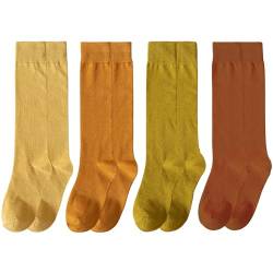 Camilife Viererpack Mädchen Damen Kniestrümpfe Basic Mädchensocken für Lolita Outfit Schuluniform Mode Highstreet Retro Vintage Stil Frühling Herbst 35-39 - Orange & Senfgrün & Orangebraun & Senfgelb von Camilife