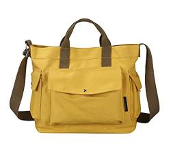 Canvas Tasche Damen Herren Umhängetasche,Täglich Canvas Tote Bag Schultertasche Shopper Lässige Laptop Bag Henkeltasche Einkaufstasche Stofftasche für Uni,Arbeit,Schule,Reise und Einkaufen (S, Gelb) von Camilife